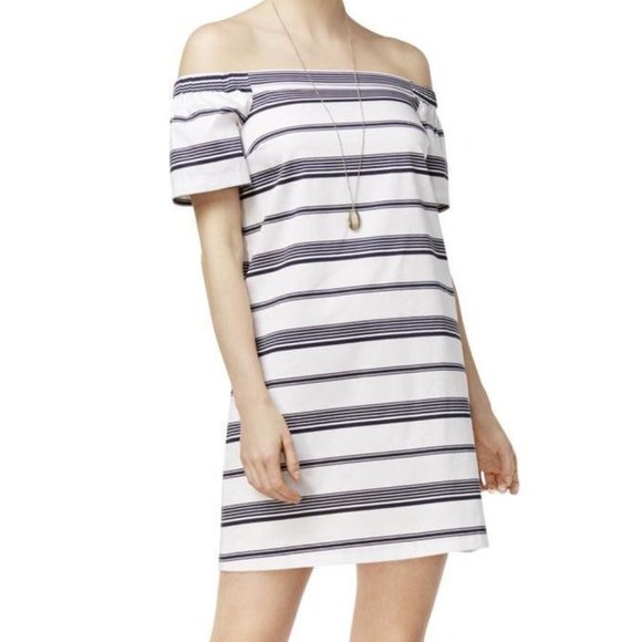 Maison Jules Dresses & Skirts - Maison Jules White Navy Off Shoulder Dress | M